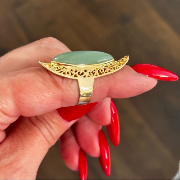 Jade gold over 925 large ring size 6.75 - Picture 4 of 12